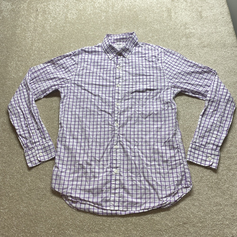 Bonobos Button Down Shirt Mens M-T Purple White Check Summer Weight Poplin 14210